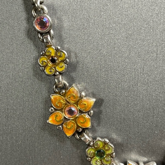 Vintage Retired Brighton Enamel Flowers & Ab Rhinestones 16-19” Necklace 1 owner - Picture 3 of 8